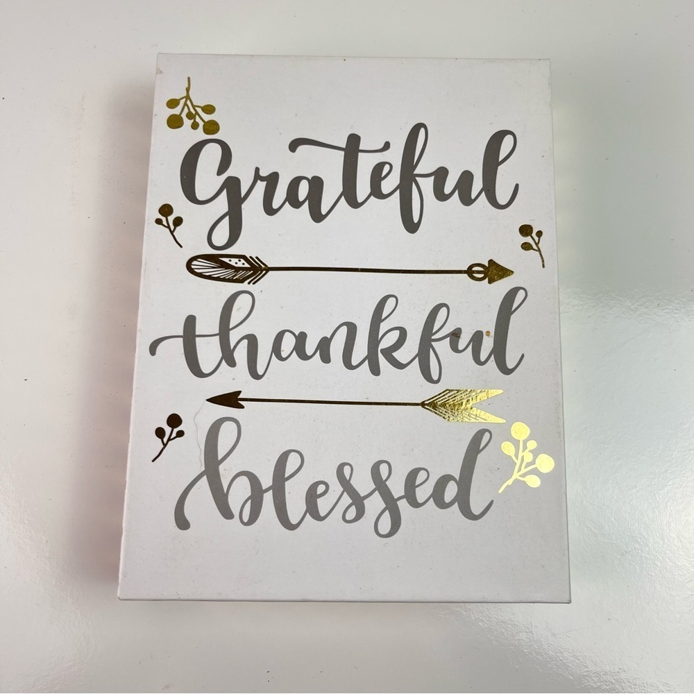 Grateful Thankful Blessed Art Box Decor Sign Gold Silver Arrow Stripe Design